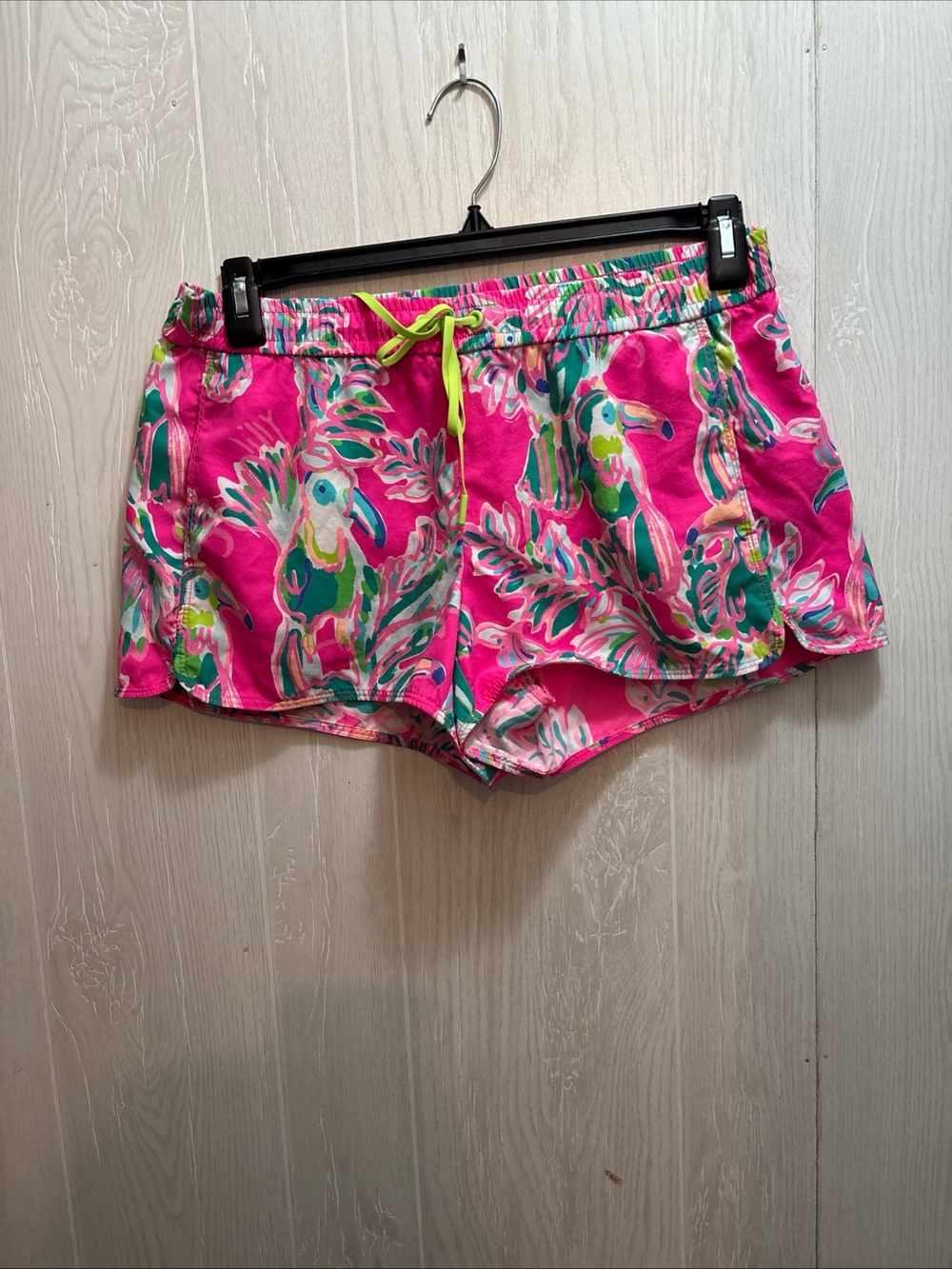 Lilly Pulitzer Neon Pink Tropical Parrot Drawstring Shorts